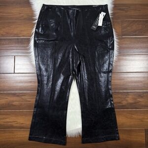 Liverpool Women's Size 20 W Black Crackle Stella Kick Flare Crop Pull On Pants‎